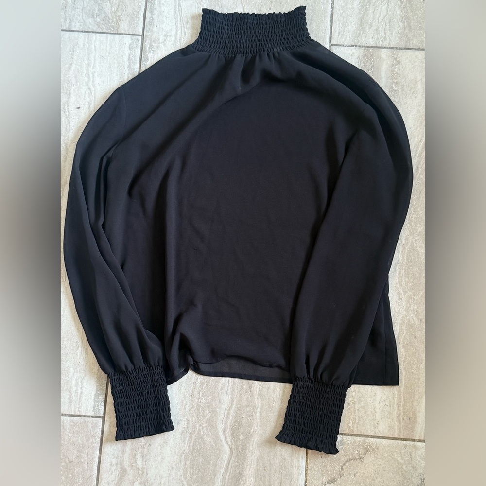 & Other Stories Black Smocked Neck and Cuff Blouse